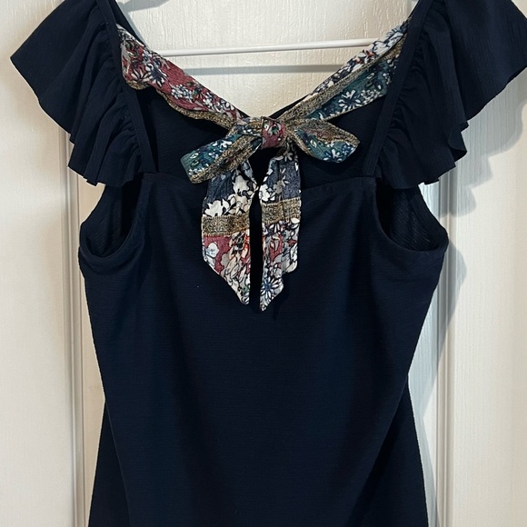 Tie back print flutter tank top Navy - Hem & Thread - Picture 2 of 4